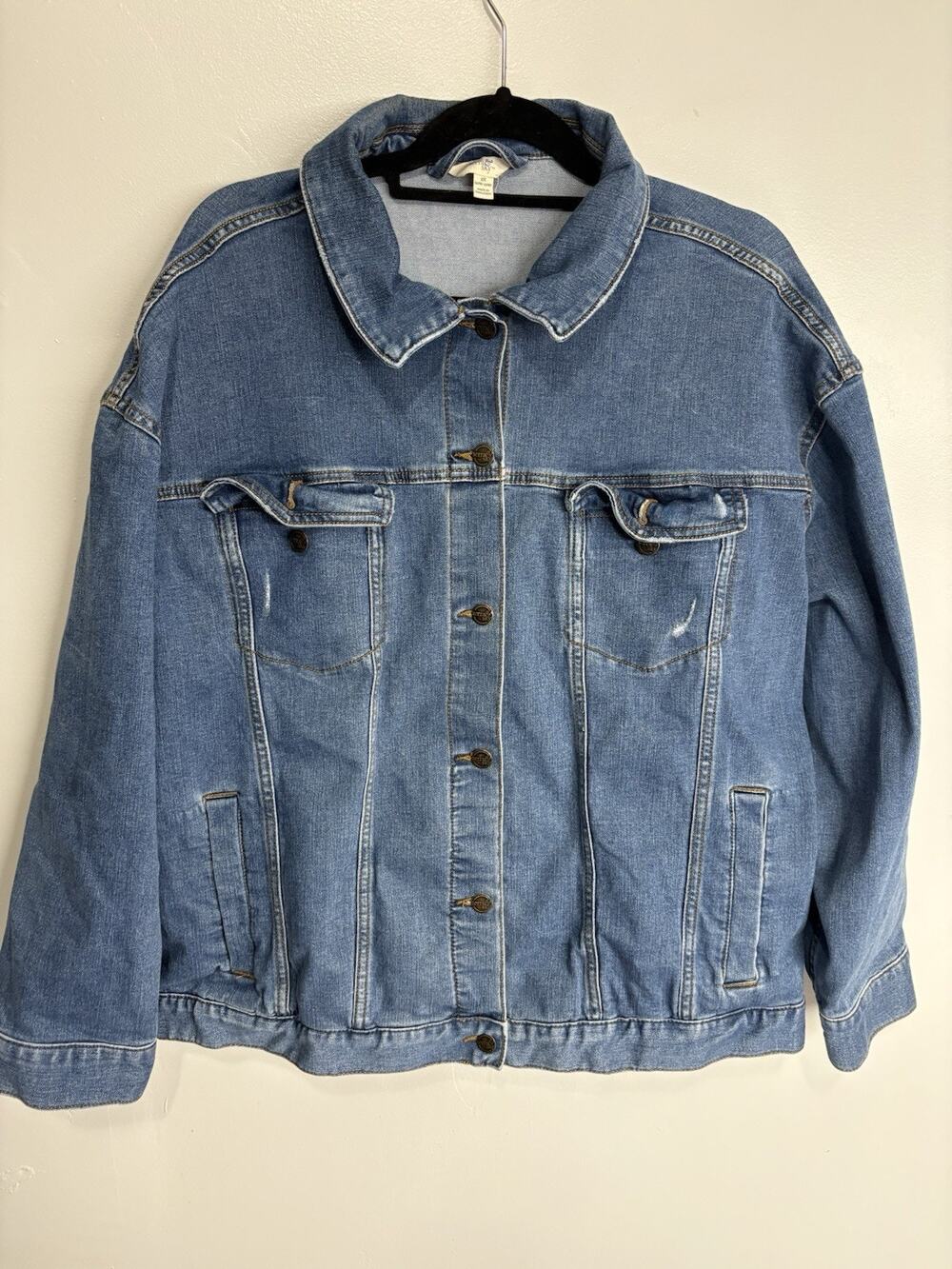 Terra & Sky Women’s Denim Jean Jacket Size 2X Blue Button Front Plus Size